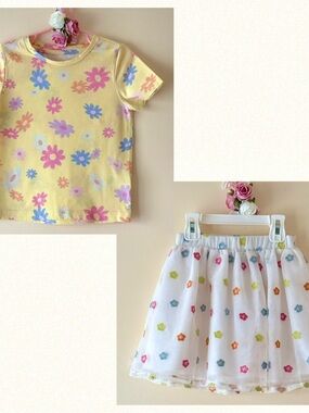 Old Navy Toddler Girls Floral Tee and Sheer Skirt Set, Size 3T